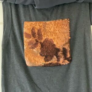 NWOT 2 piece Brunello cucinelli top grey cashmere bronze sequins black organza